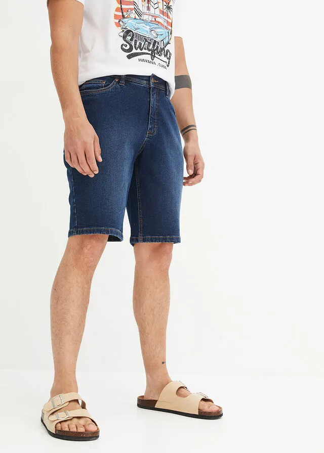 Bermudas vaqueras elásticas con corte normal (2 unidades) Denim azul + marrón grisáceo de sarga